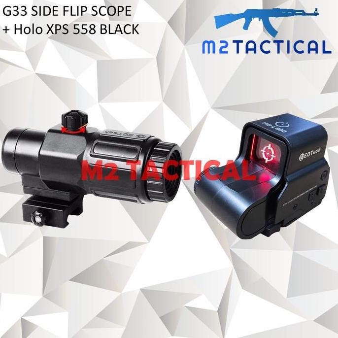 Paket Eotech G33 Magnifier Side Flip Scope + Holo Xps Eotech 558 Dummy Kualitas Terbaik Harga Termur