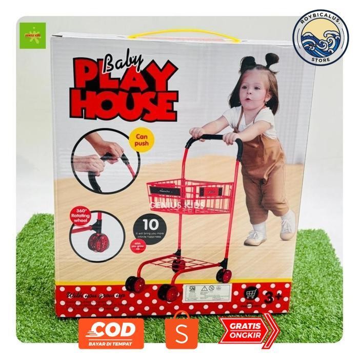 Pilih Lokal Geniuskids Mainan Troli Belanja Supermarket Besar - Shopping Trolly Anak - Trolley Besi 