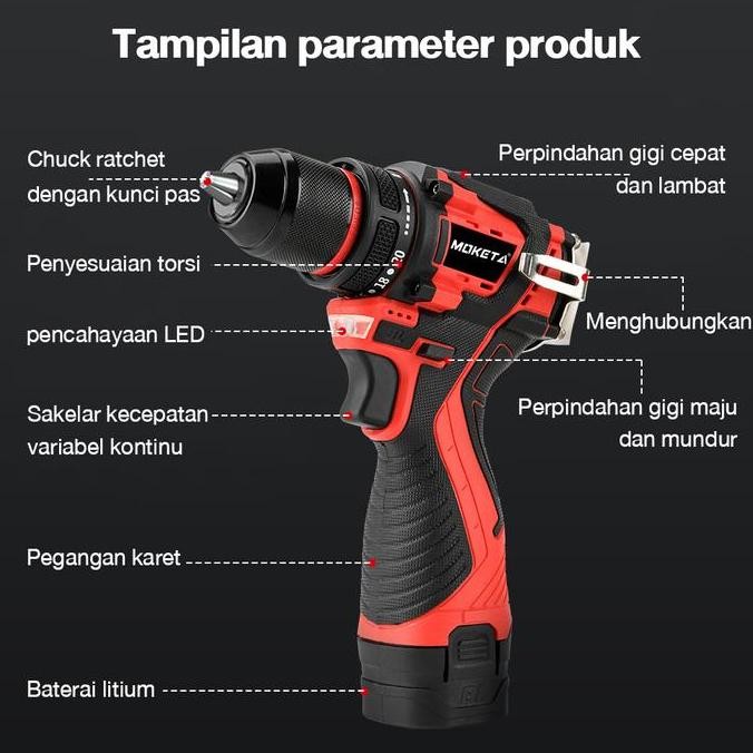 ULQUIORRA- V18 Bor Tanpa Kabel Tanpa Sikat Obeng Isi Ulang Bor Tangan Perkakas Listrik