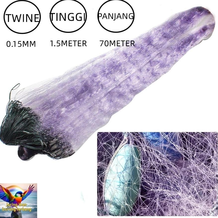 JARING IKAN UNGU JARING Jaring ikan siap pakai tinggi 15 m x 70 panjang SENAR 0.15MM