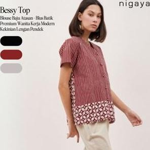 Promo NIGAYA - Bessy Top - Blouse Baju Atasan - Blus Batik Premium Wanita Kerja Modern Kekinian Leng