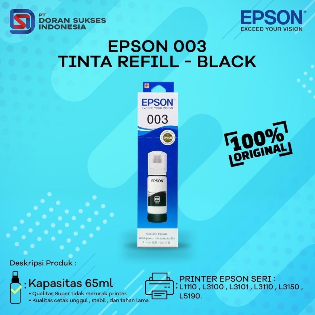 Terbaru - Tinta Epson 003 Refill / Epson Ink Printer 003 untuk L3210 L3110 L3150 L 3110 L 3150 - Ori