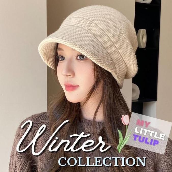 Topi Ciput Rajut Polos / Topi Kupluk Musim Dingin Wanita / Double Knitted Winter Hat / Topi Pet Cipu
