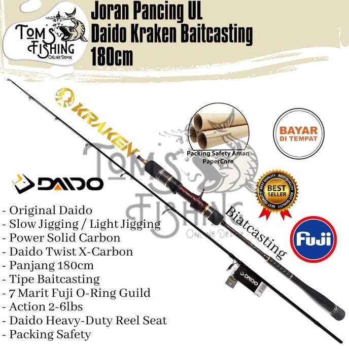 Joran Pancing DAIDO KRAKEN 180cm Spinning (PE 0.8-1.5 sd PE 3-5) OH Fuji Murah - Toms Fishing