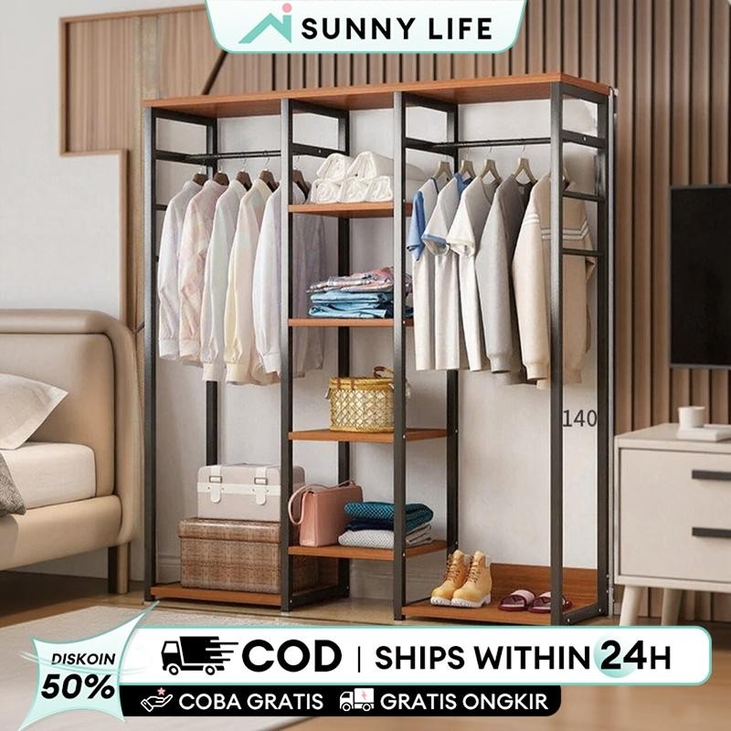 Rak Gantungan Baju Kayu Stand Hanger Kotak Serbaguna Lemari Pakaian Tanpa Kain