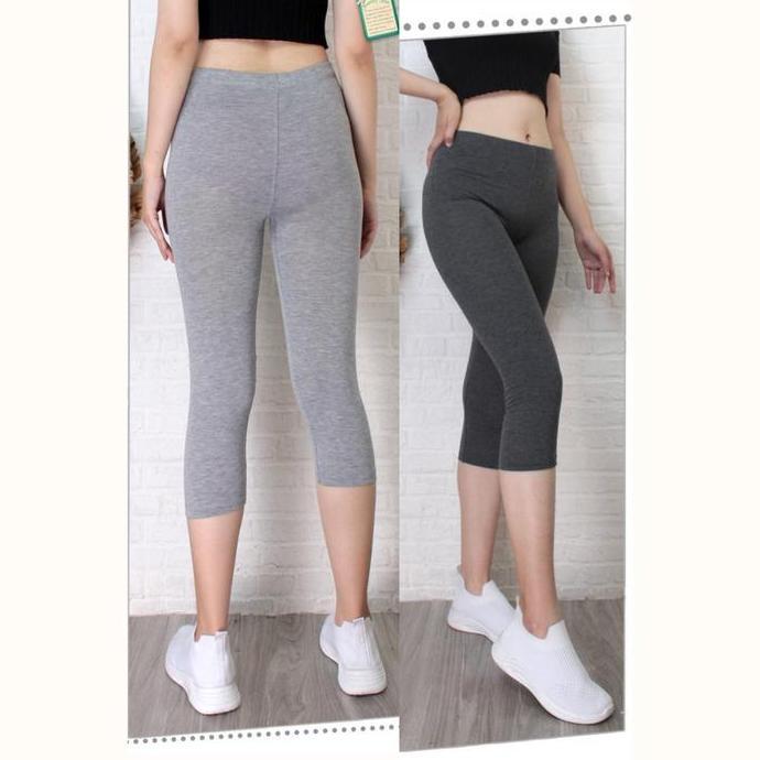Kven- Paket 2 Pcs Legging Kaos Polos 3/4 Pendek Motif Polos Celana Standar Desa Hitam Panjang Selutu