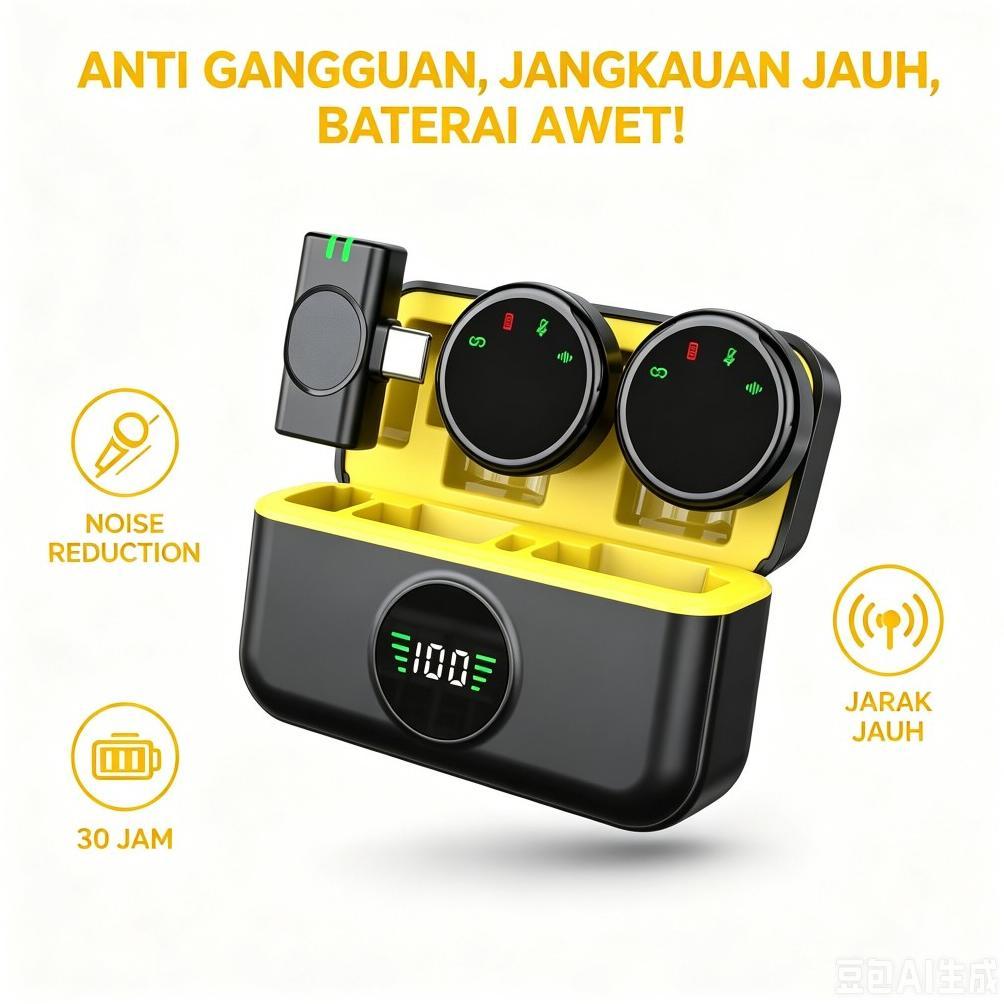 Eksklusif Mikrofon Wireless 2 Tx 1 Rx - 4.9 Rating Tinggi, Suara Jernih, Baterai 30 Jam, Untuk Konte