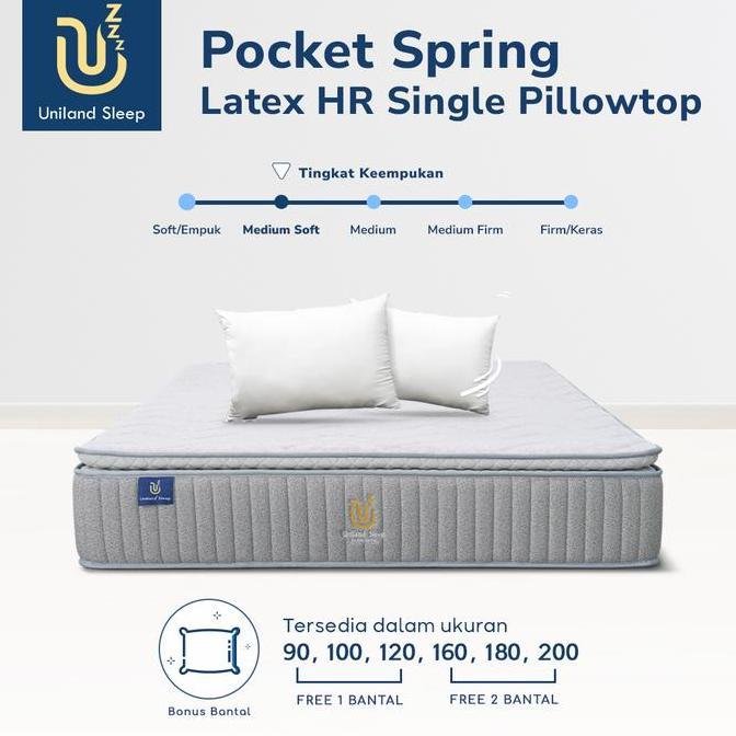 Kasur Pocket Spring Bed Latex Hr Single Pillowtop 30Cm Uniland Sleep Terlaris