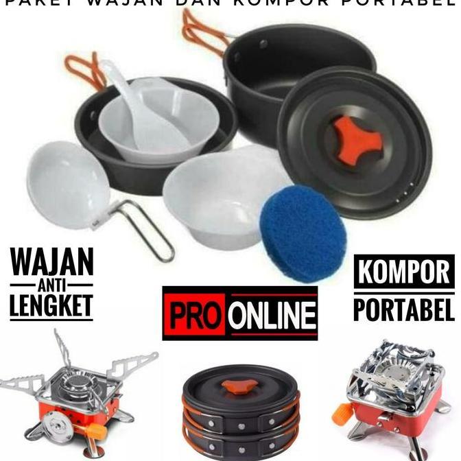Terbaik Paket Hemat Alat Masak Panci & Kompor Mawar Kemping Gunung. Camping Stove & Cooking Set Outd