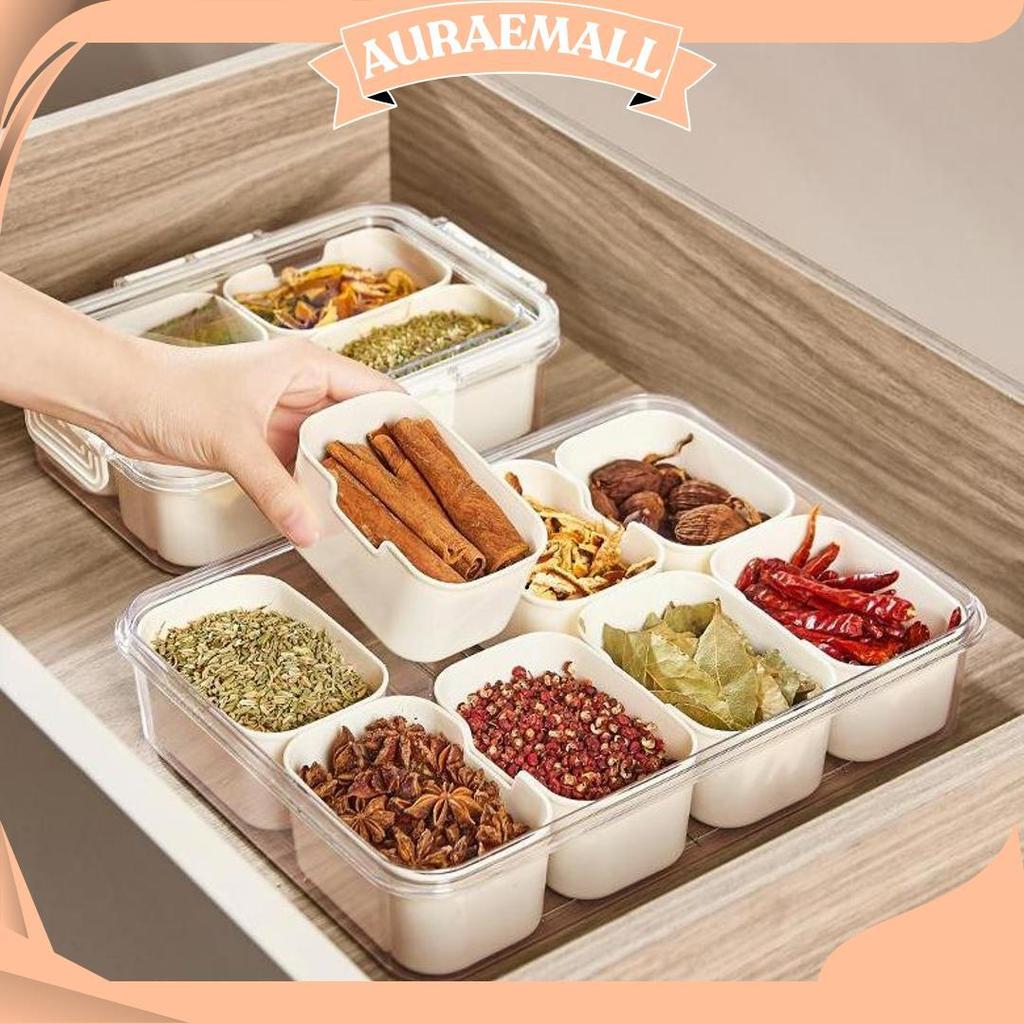 GROVE MAISON Kotak Bumbu Dapur Kedap Udara Transparan Wadah Bumbu Organizer Kulkas Serbaguna Teratas