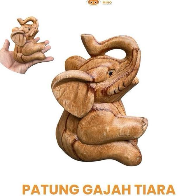 @#@#@#] Patung Gajah Tiara 9 cm - Patung Gajah Kayu - Pajangan Gajah - Patung