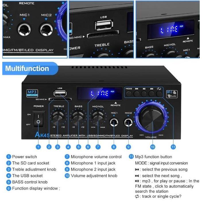 Greeeg- Amplifier Bluetooth Eq Audio Amplifier Home Theater Fm 1000W-Ks-33Bt