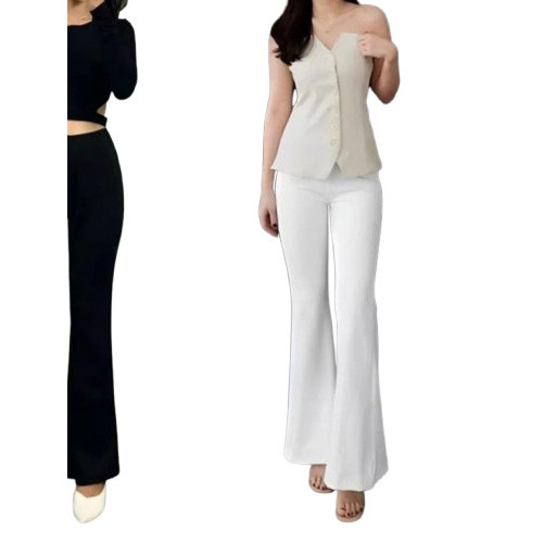 BISA COD//Celana Fit And Flare Pants Cutbray Scuba Pinggang Highwaist Bahan Stretch Melar Elastis Ku