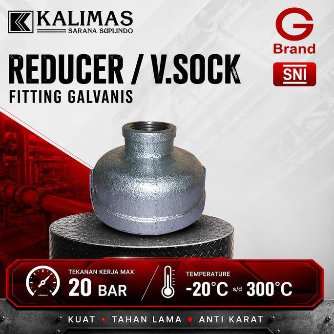 Reducer / V. Sock Galvanis Besi d. 4" x 2" Drat BSPT (G) | Sambungan fitting pipa besi