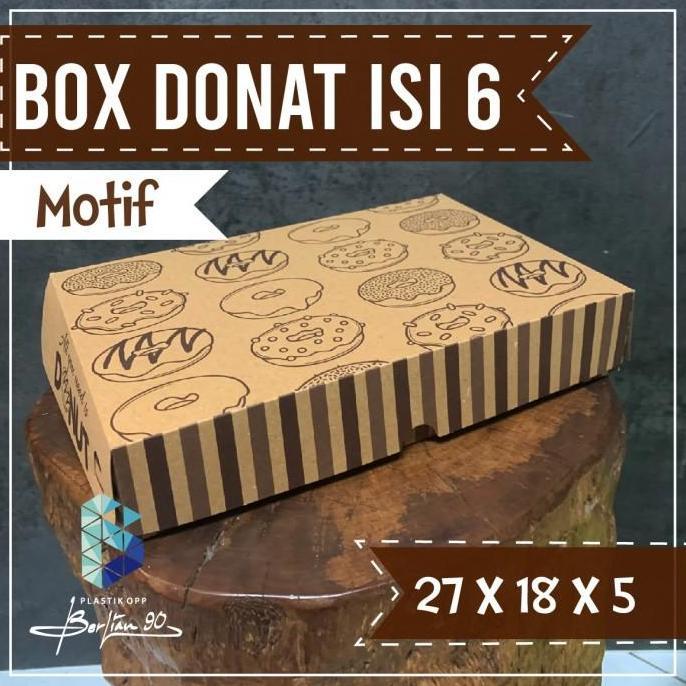 TERMURAH - Box Donat Kraft laminasi motif / Kotak Donat isi 6 / Dus Donat Setengah Lusin