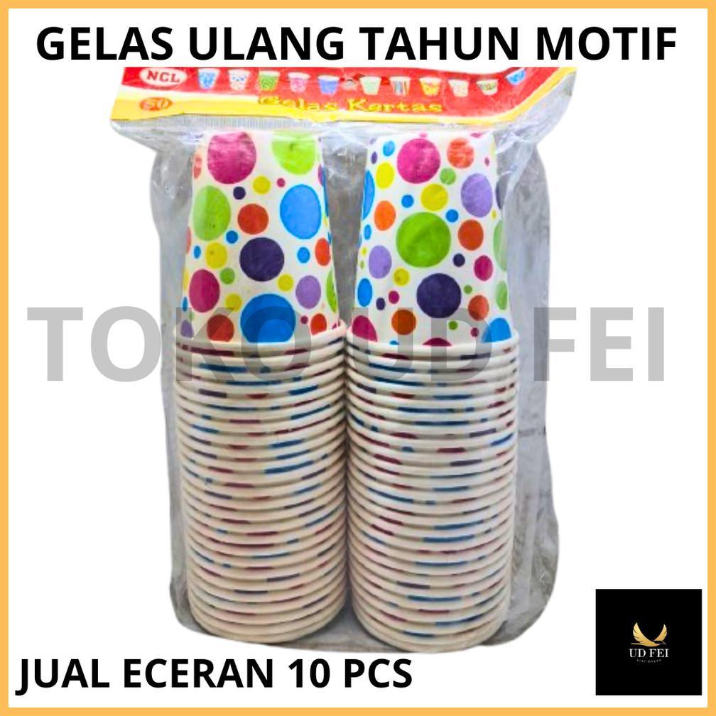 (10 Pcs) Gelas Ultah / Gelas Motif / Paper Cup Motif / Paper Cup Gratis Ongkir