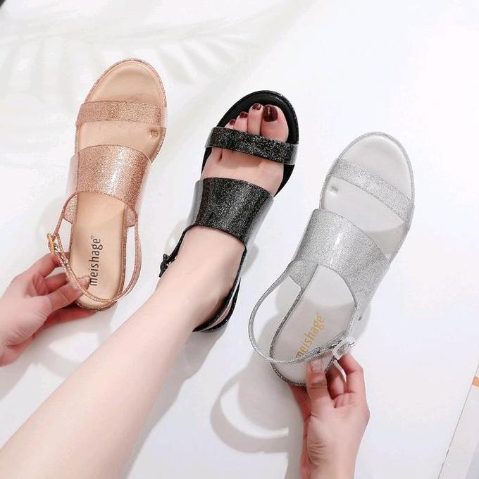 Caw- Shoes By Tira Meisha Flat Strap/Sandal Nita Terbaru Jelly Shoes/ Sandal Fashion Nita
