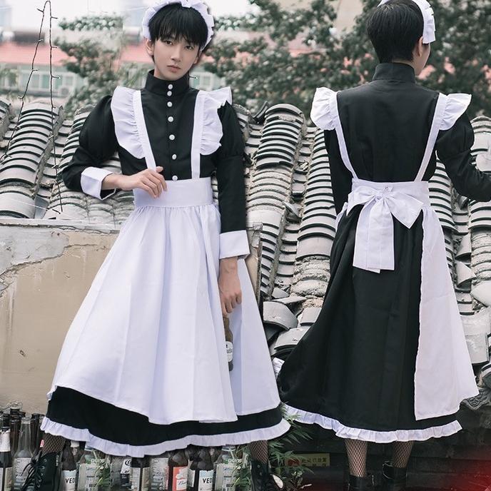 CC-52 dress lolita cosplay kostum gaun maid pria outfit jepang rok panjang Diskon