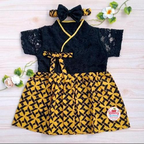 Hanbok Anak Perempuan / Hanbok Batik Anak / dress Hanbok Brokat warna hitam
