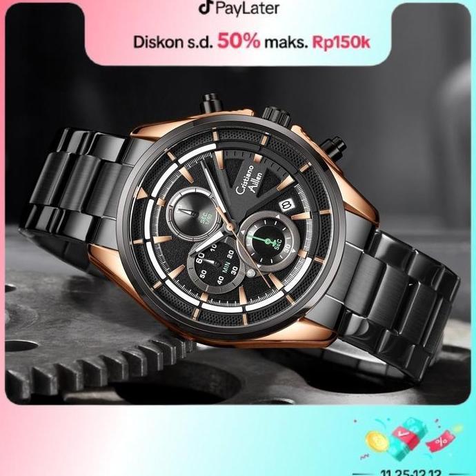 Watch- Cristiano Aillen Jam Tangan Pria Analog Ca 8890 Rantai Stainless Steel Chronograph Kaca Sapph