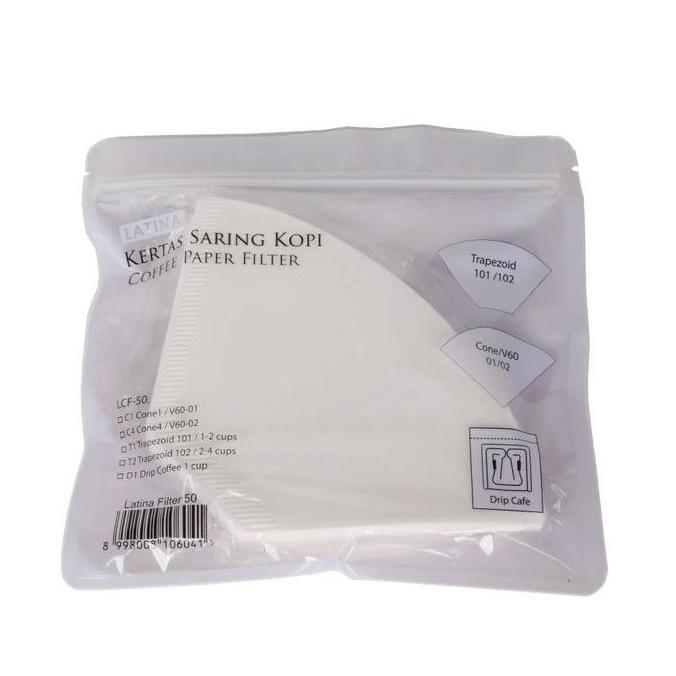 Latina filter kopi T-102 Trapesium flat bottom Coffee filter 40 Putih