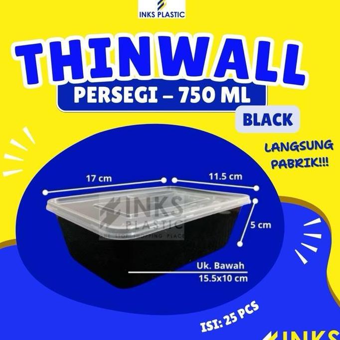 THINWALL PERSEGI 750 ML WARNA HITAM (25 PCS)