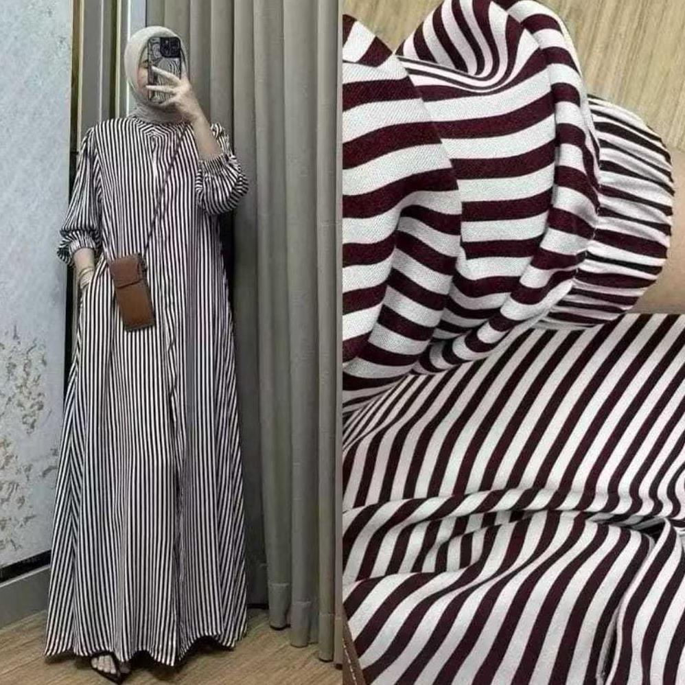 Mega New Gamis Mayza Rayon Premium Motif Salur-Gamis Pilow Rayon Premium Gamis Panjang Jumboh Tangan