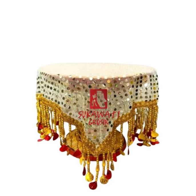 LENTER WANCI - TAPLAK DULANG KAIN KACA - TAPLAK MEJA HIAS KHAS BALI MOTIF PAYET EMAS DEKORASI MEJA U