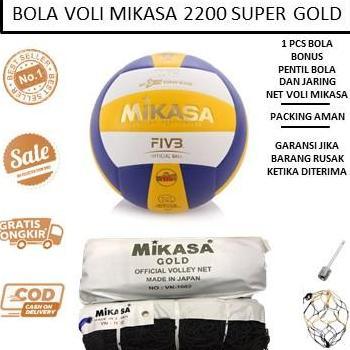Volley- Bola Voli Mikasa 2200 Super Gold Dan Net Voli Mikasa Gold - Bola Voly