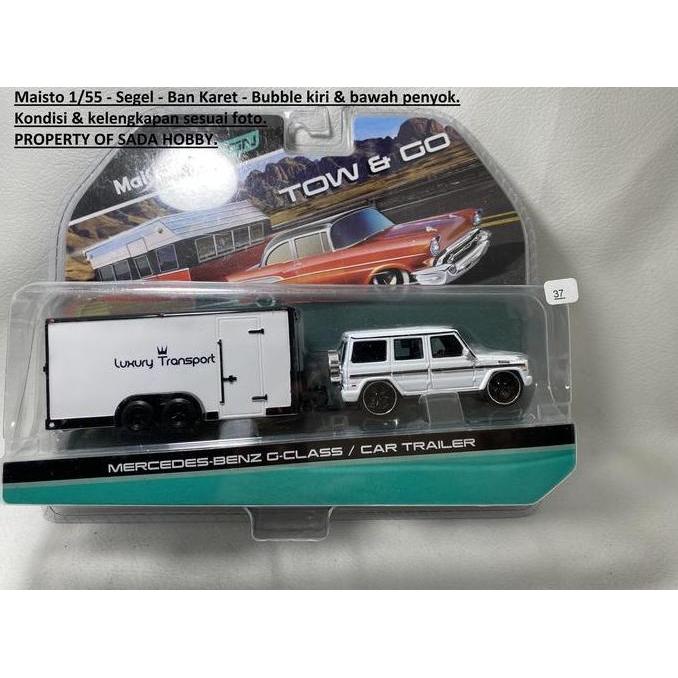 MAISTO 1/55 TOW & GO MERCEDES-BENZ G-CLASS & CAR TRAILER WHITE FULLSET S2025