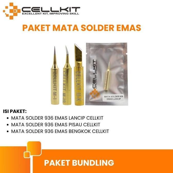 CELLKIT Paket Mata Solder 936 Emas (Lancip, Bengkok, Pisau)