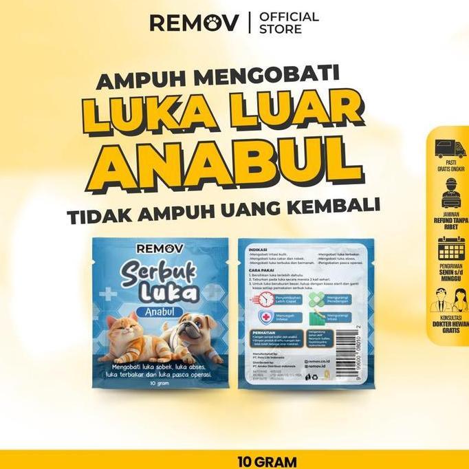 REMOV Serbuk Luka 10 GR Obat Luar Bubuk Terbuka Abses Bakar Cakar Berdarah Bernanah Pasca Operasi Ja