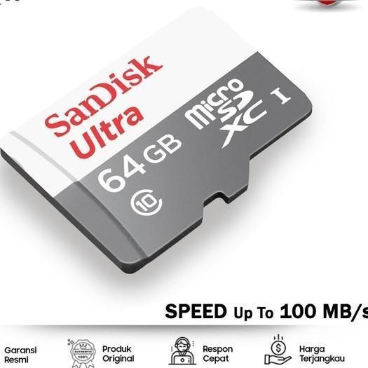 BERKUALITAS - MEMORY CARD SANDISK 128GB 64GB 32GB 16GB Micro SD MMC Memori Hp Sandisk Ultra