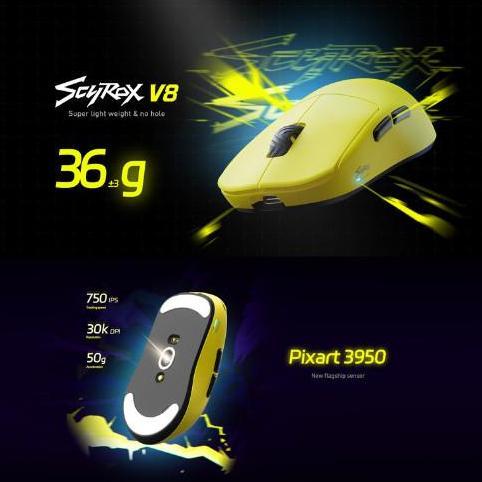 SCYROX V8 / V-8 ULTRA LIGHTWEIGHT GAMING MOUSE PAW-3950 8K POLLING RATE