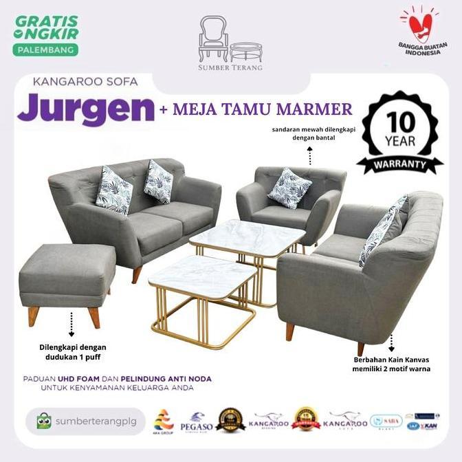 Kangaroo Sofa Jurgen Kursi Tamu 221 + Stool + Meja Tamu Granit Marble