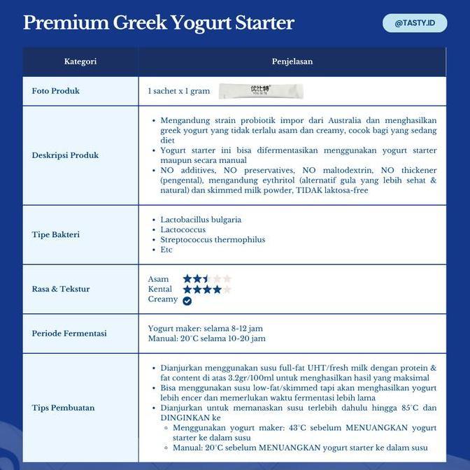 Formula- Greek Yogurt Starter/Bibit Yogurt/Biang Yogurt 1 Gram Sachet