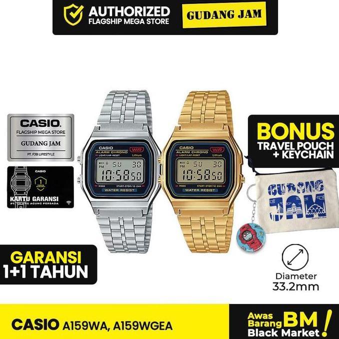 Jam Casio A159WA-N1DF A159WA Digital Stopwatch