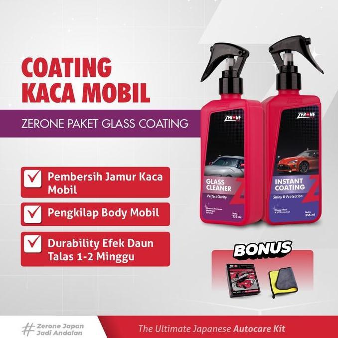 Zerone Japan Paket Glass Coating Zerone Pengkilap Body Motor Car Efek Daun Talas Pembersih Jamur Kac