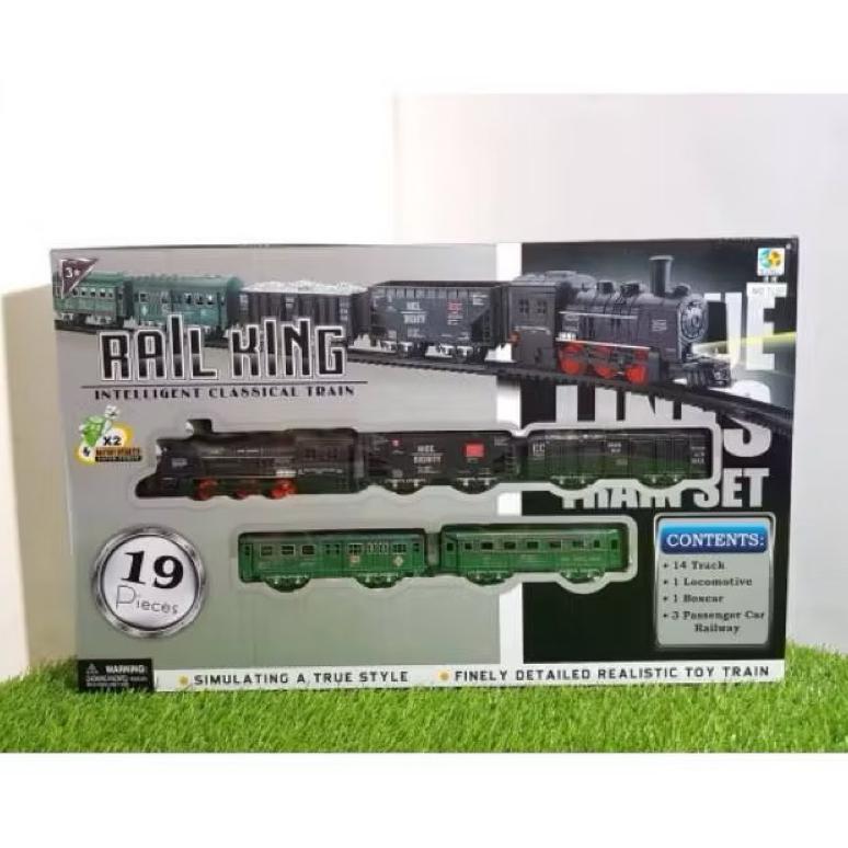 JUMBO Mainan rail king 19pcs mainan kereta api 5 gerbong lokomotif train track railking maina edukas