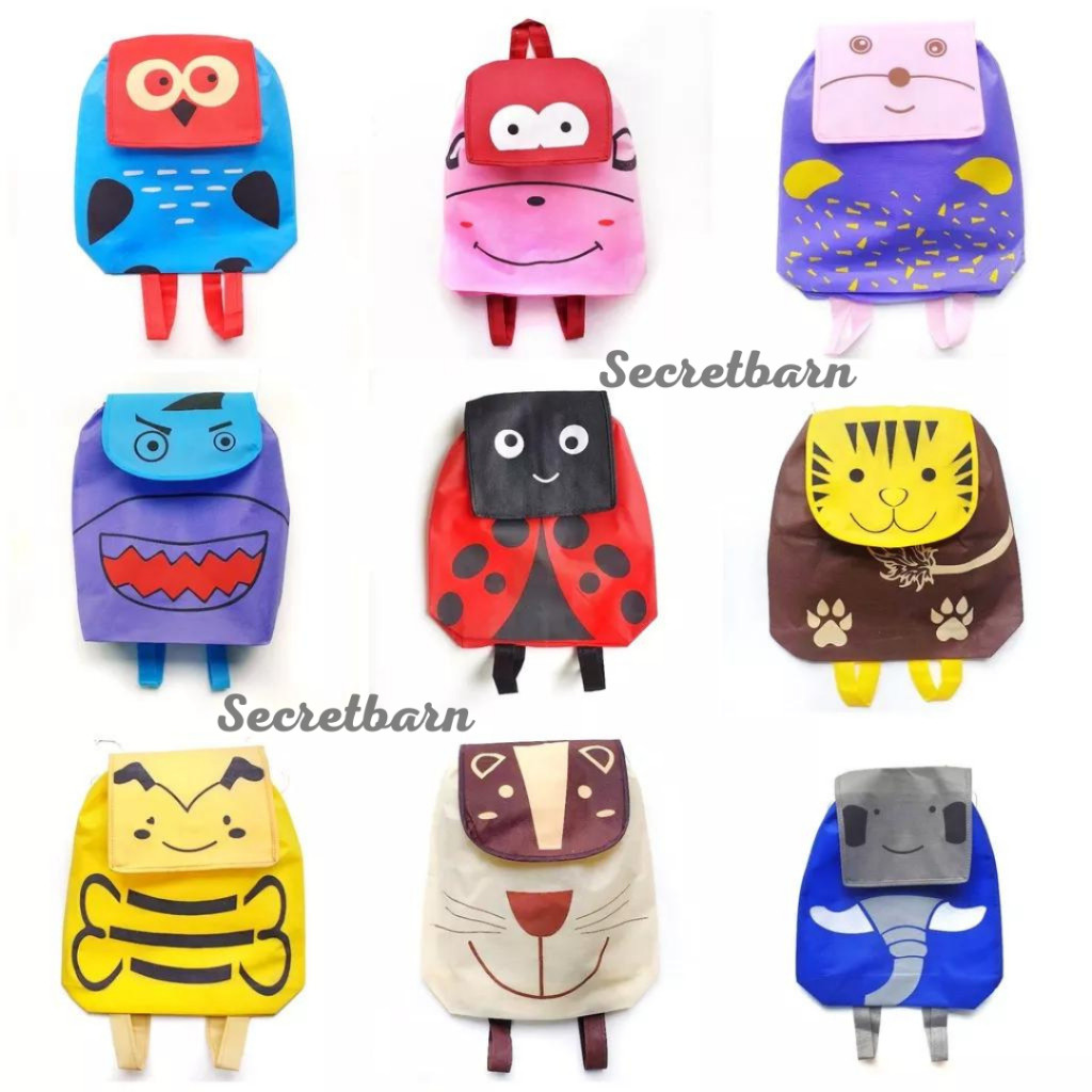 tas spunbond ultah ransel anak motif binatang goodie bag birthday snack souvenir murah parcel