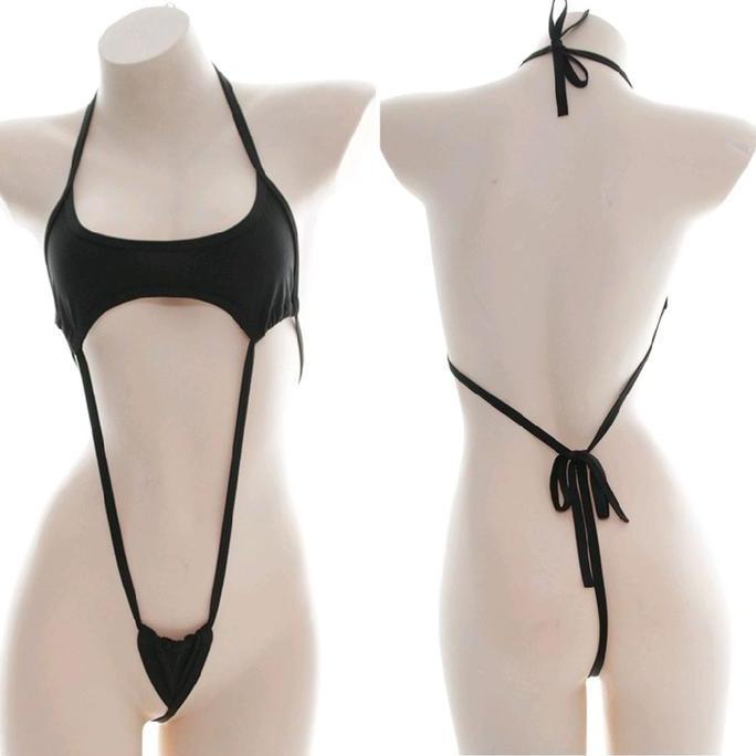 Lingerie Seksi Leotard Teddy Fit XL Model Bra V Shape Bikini Bodysuit Hitam Putih Motif Sapi