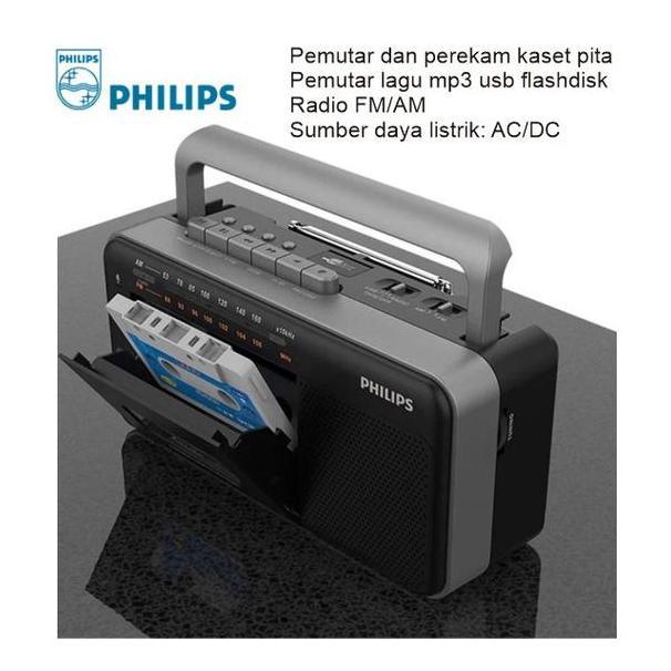 Pemutar Kaset Pita Philips TAR3568 Kaset Recorder - Radio FM/AM - Pemutar Lagu MP3 USB untuk Lansia 
