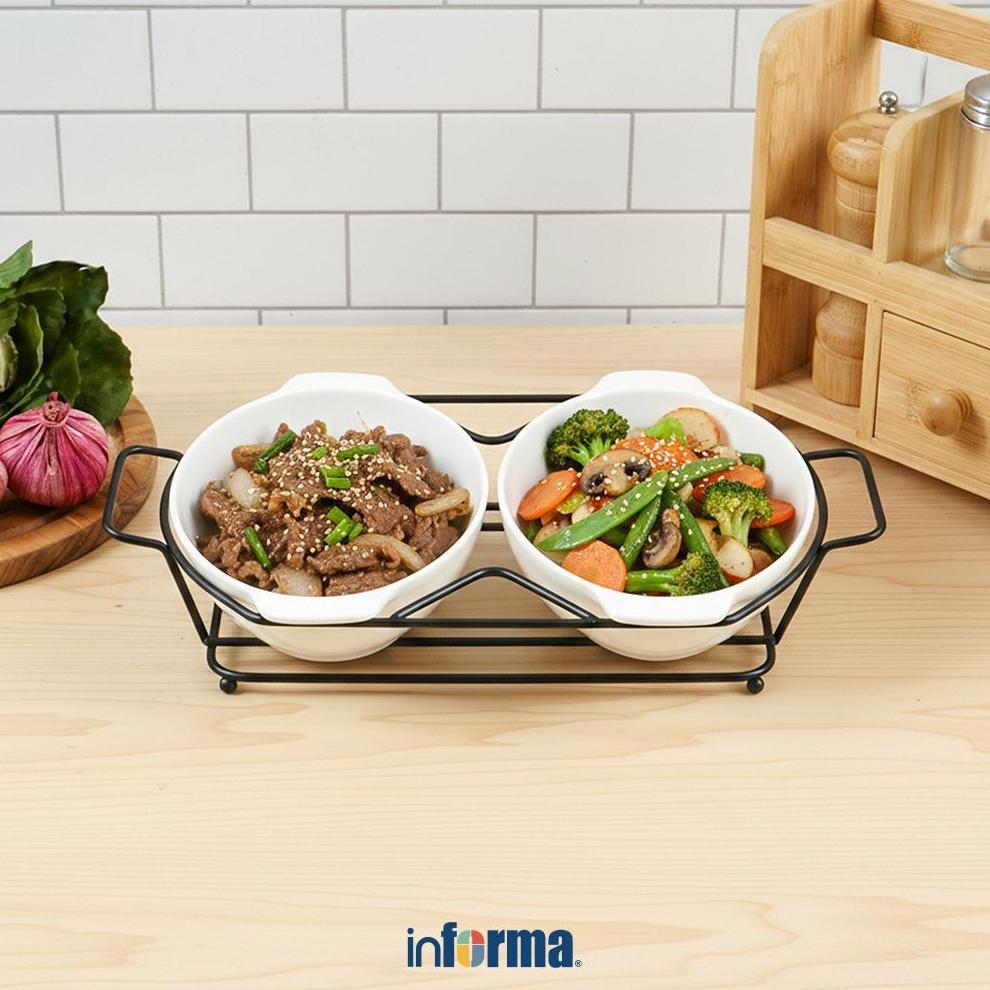 J Informa Appetite Set 2 pcs Hona Twin Wadah Saji Casserole Dengan Rak Serving Dish Mangkuk Saji Cas