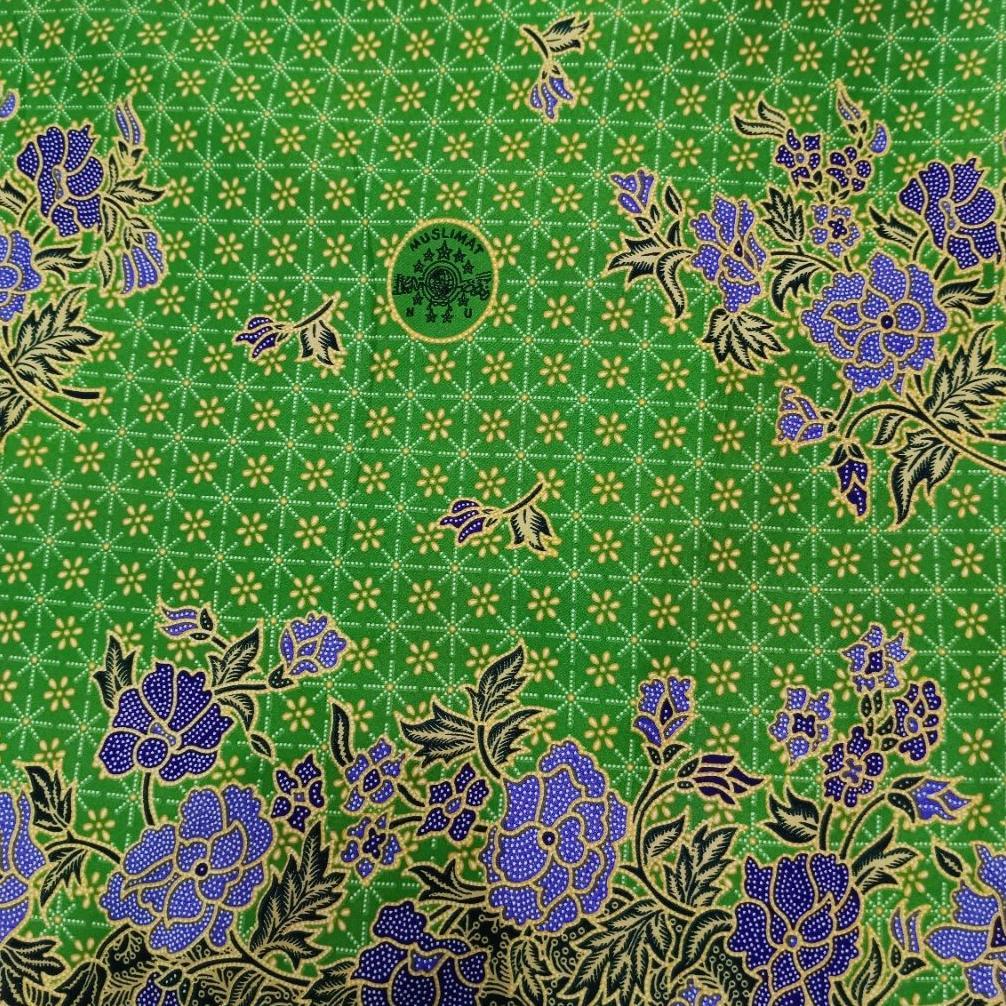 Kain Batik Nu muslimat semi sutra hijau muda logo Eceran / Meteran Kain