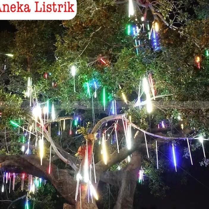 Lampu Meteor Led Hujan 7Warna 50Cm Rgb 1Set 10Batang Full Colour Jatuh Rain Snow Taman Hias