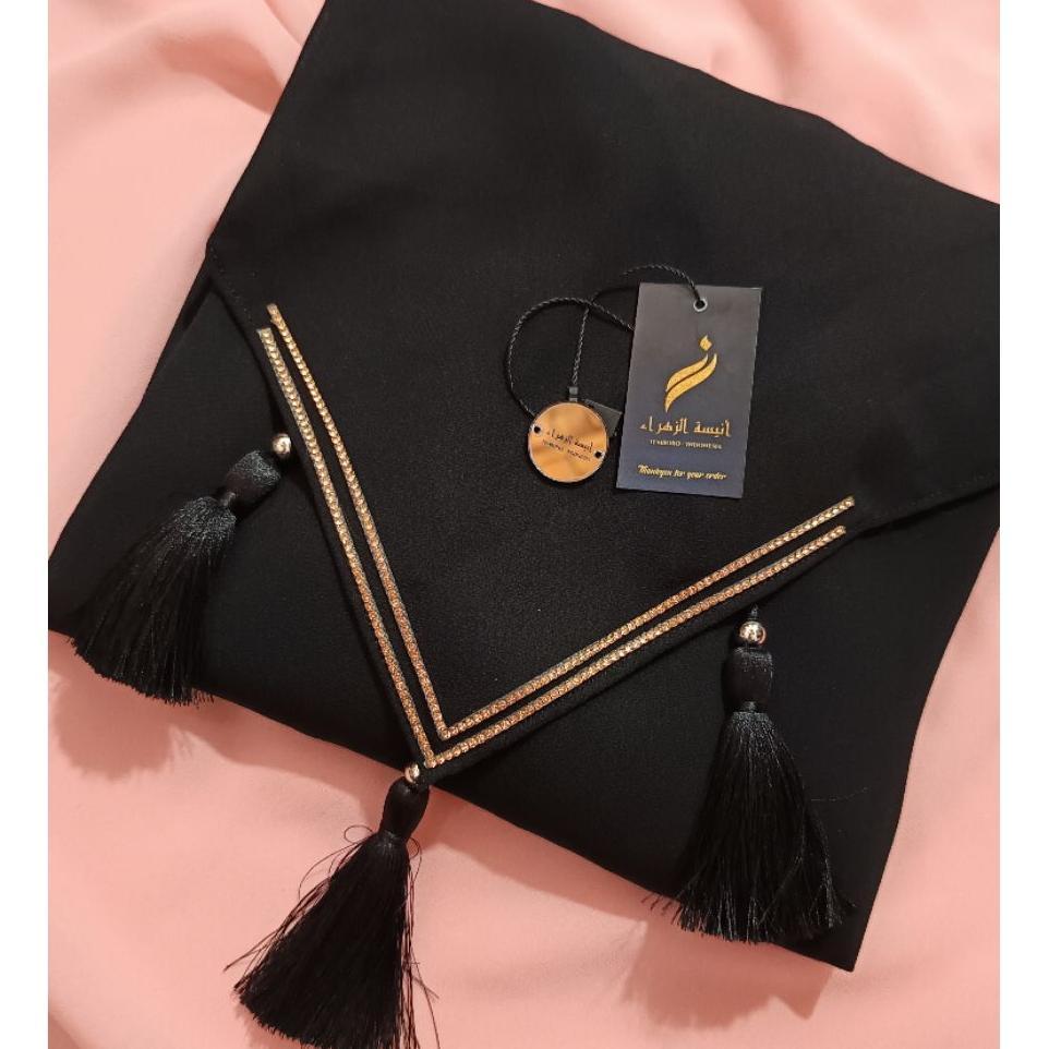 Khimar Amyra Segiempat Zipper/ Black Series/ Hijab Tassel/ Set Cadar/ Kekinian/ Hijab Trendy