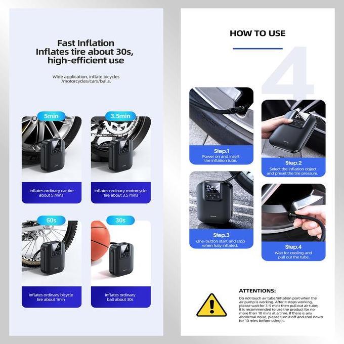 USAMS ZB215 Mini Car Air Pump Portable 5000mAh Pompa Angin Ban Mobil