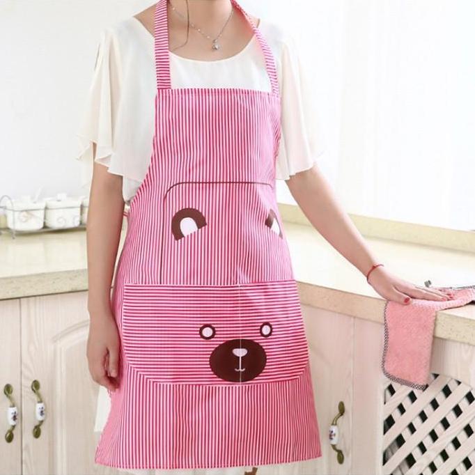 Backx- Celemek Dapur Apron Masak Anti Air Celemek Motif Karakter Kartun Beruang Terproof Kain 045