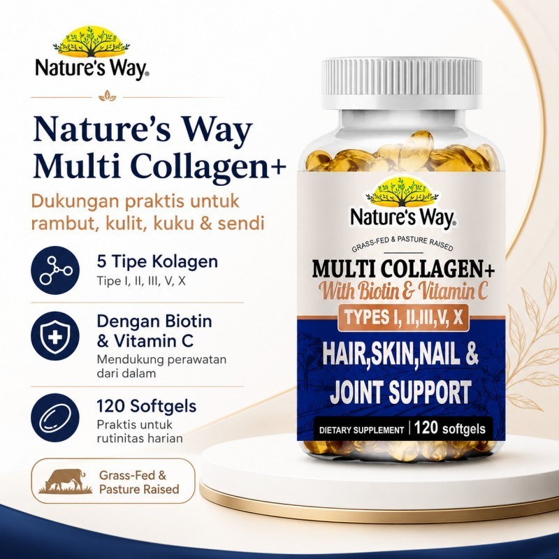 Natures Way Multi Collagen Plus 120 Softgels Suplemen Collagen Biotin Vitamin C Bantu Rambut Kulit K