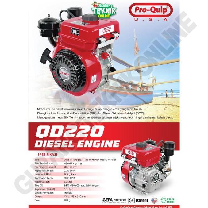 PHRENA PROQUIP Engine Penggerak DIESEL 9HP PROQUIP QD220 9PK QD220 Mesin Penggerak Serbaguna Solar D